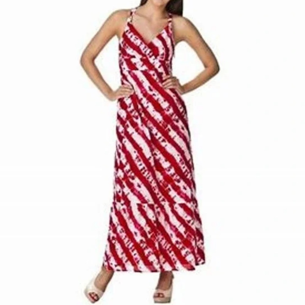 Calypso St. Barth for Target Dark Pink Red and White Tie-Dye Maxi Dress
